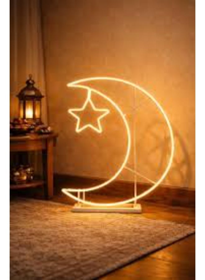 زينة رمضان سلسلة أضواء النجوم LED أضواء الستائر الزخرفية زينة العيد رمضان المثالي (هلال مع نجمة) 60 سم - Image 5